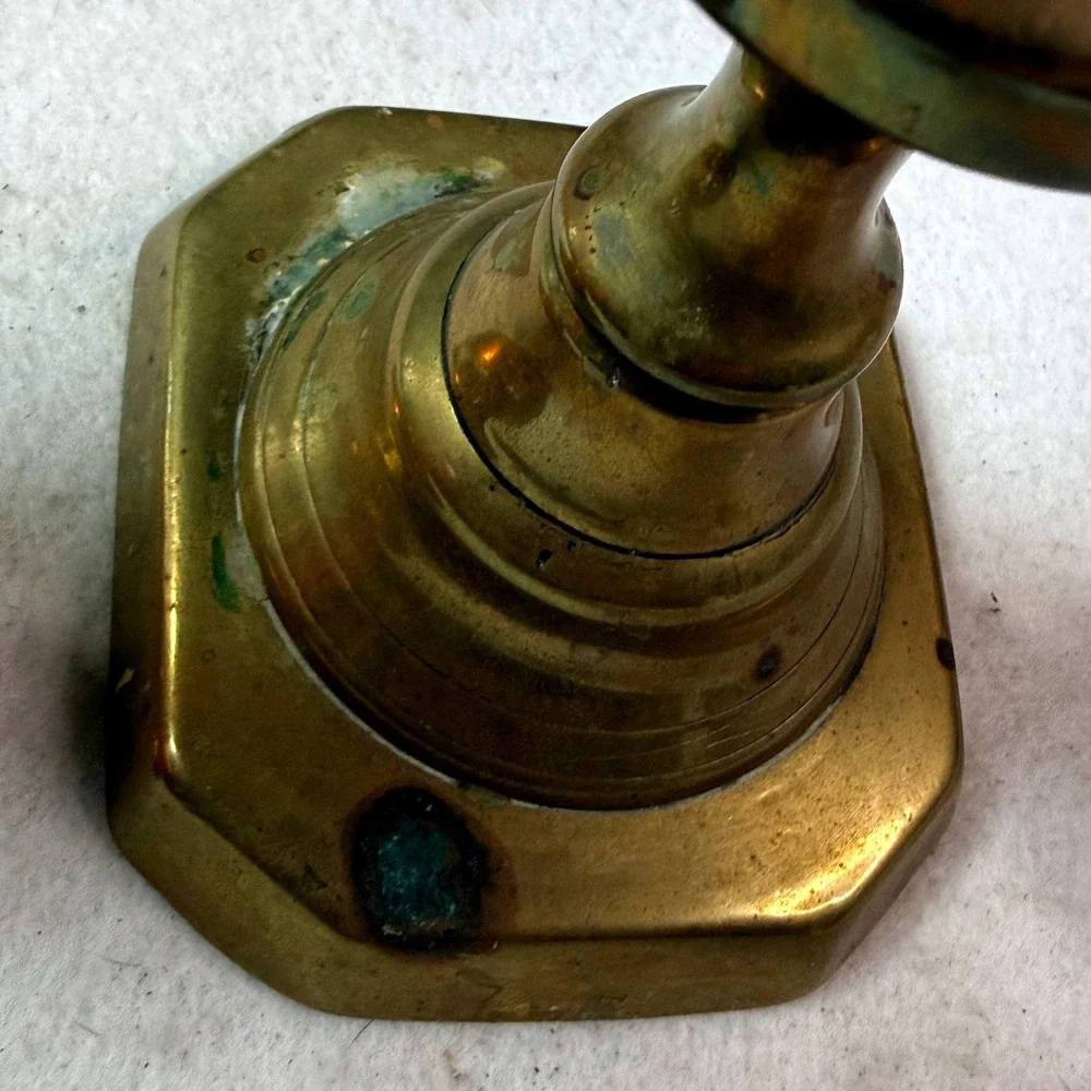 Vintage Brass Candlestick Holders Mid Century Home 9in Octagonal Regency Set 2